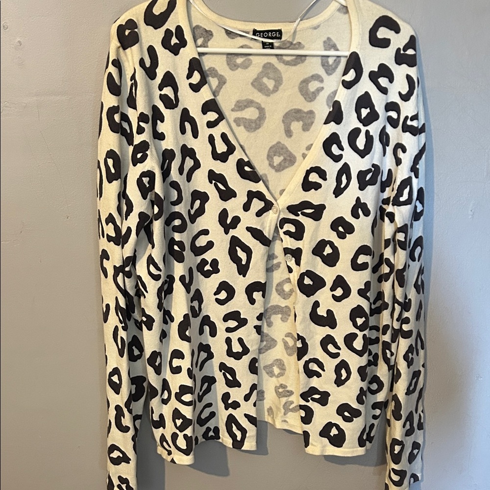 George Off-white and Black Leopard V-Neck Cardigan